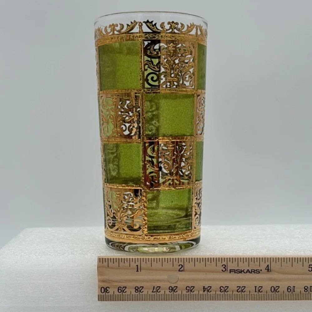 Vintage Set of 6 Culver Prado Green Collins Glasses